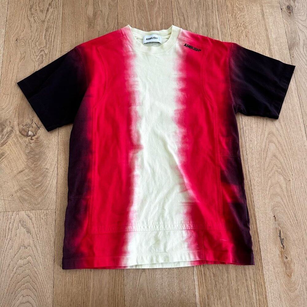 Ambush Tie Dye Panel T Shirt in Red Black & Yellow